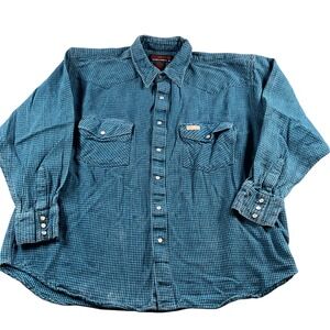FIVE BROTHER Men's 2X‎ Blue Black Plaid Long Sleeve Button Down Western Shirt